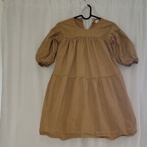 Adorable Tan Puff Sleeve Kids Dress